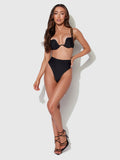 Rising Star Lace Up Back & Chain High Waist Swim Bottom - Black/Gold