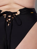 Rising Star Lace Up Back & Chain High Waist Swim Bottom - Black/Gold