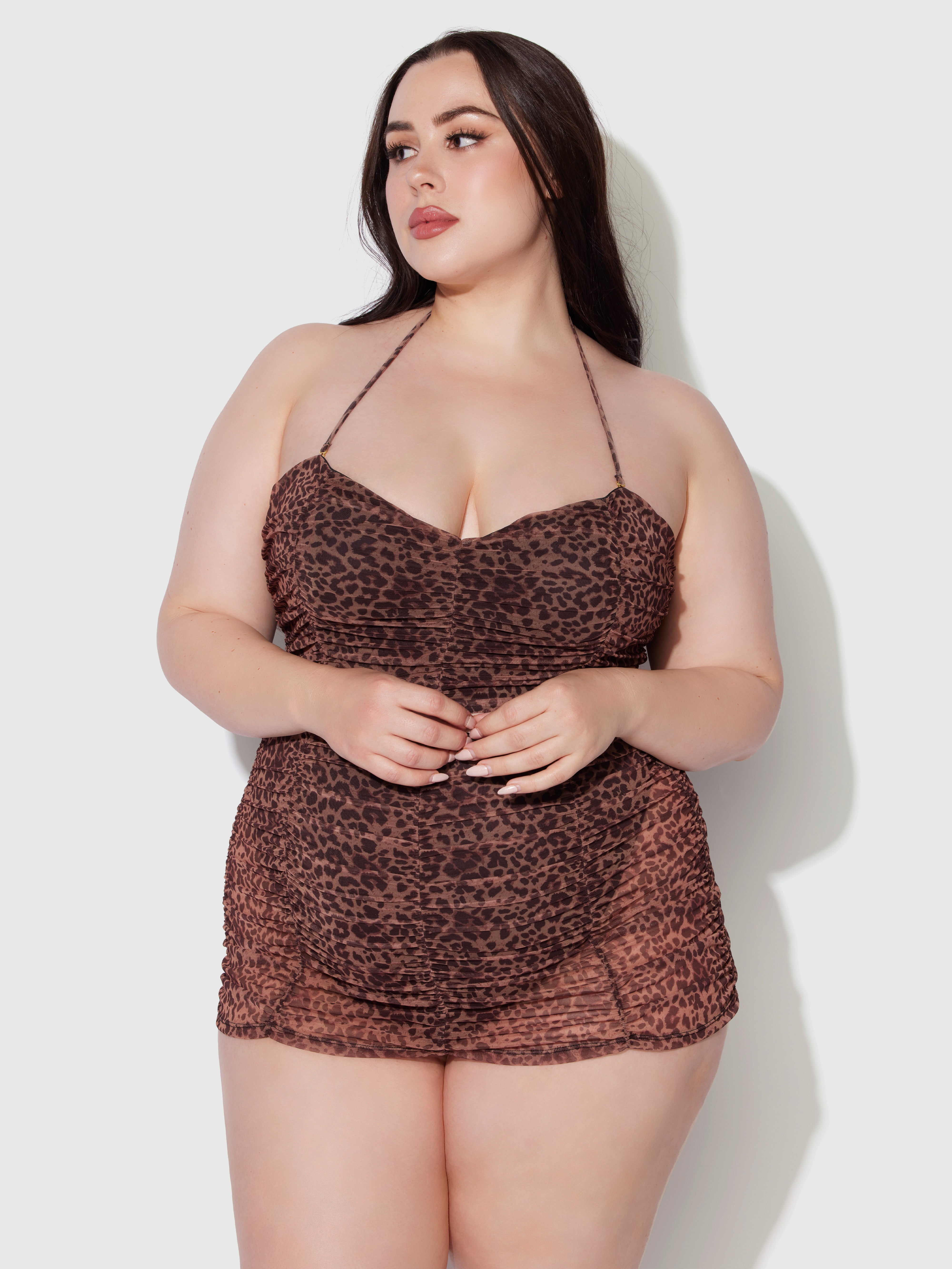 Alanza Mesh Rusched Strapless Swim One Piece - Frederick's of Hollywood