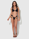 Rising Star Wrap Halter Push Up Swim Top - Black/Gold