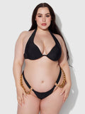 Rising Star Wrap Halter Push Up Swim Top - Black/Gold