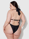 Rising Star Wrap Halter Push Up Swim Top - Black/Gold