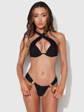 Rising Star Wrap Halter Push Up Swim Top - Black/Gold