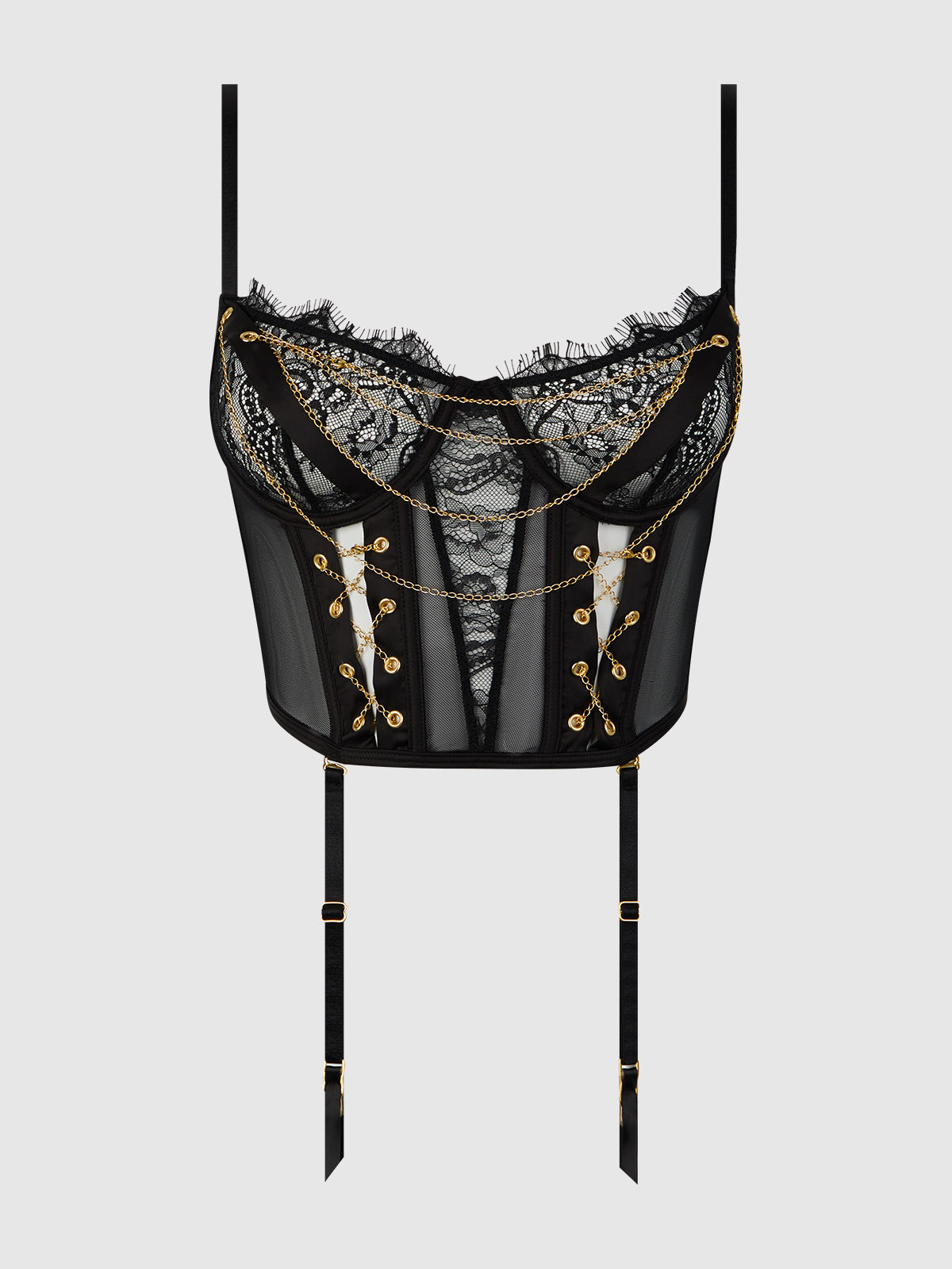 Maeve Chain & Lace Bustier With Garters - Frederick's of Hollywood
