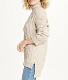 Bejewelled Cable Mock Neck Sweater