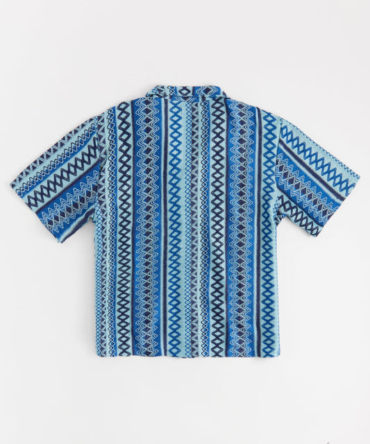 Jacquard Polo Short Sleeve Button Down Shirt - Blue