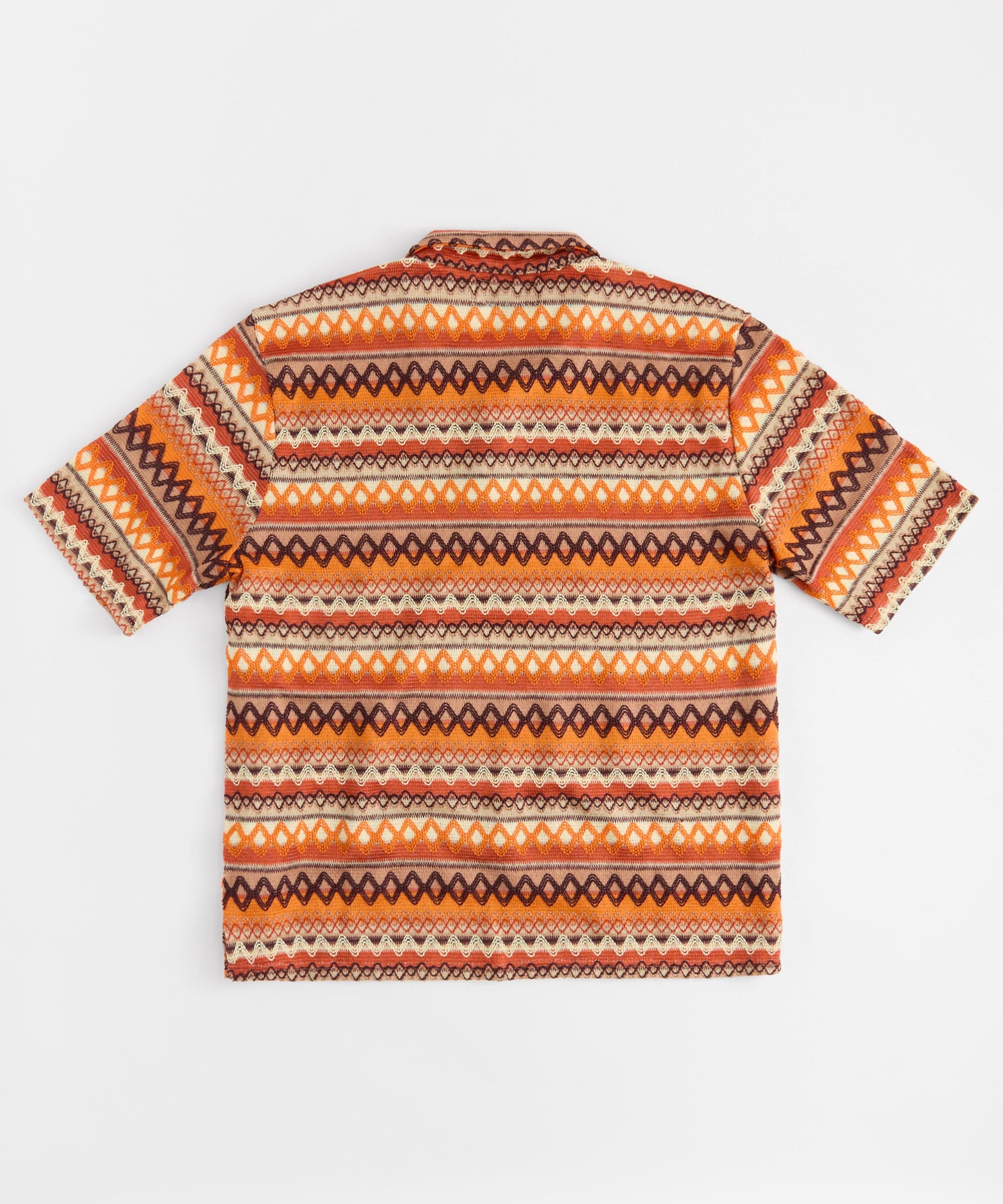 Jacquard Polo Short Sleeve Button Down Shirt - Brown
