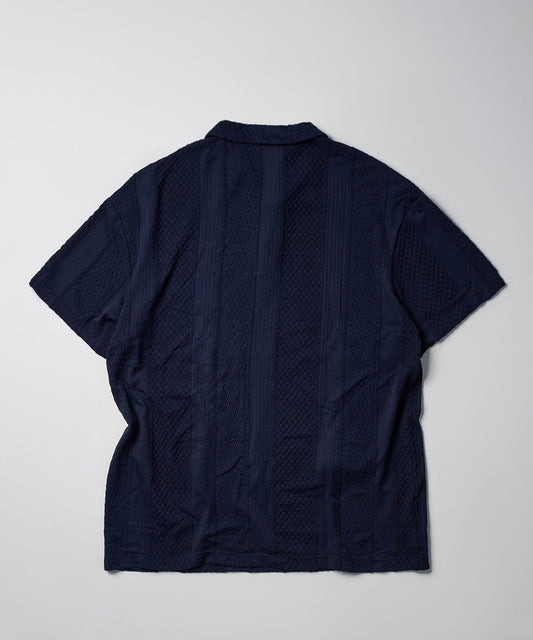 Jacquard Knit Textured Polo Shirt - Navy