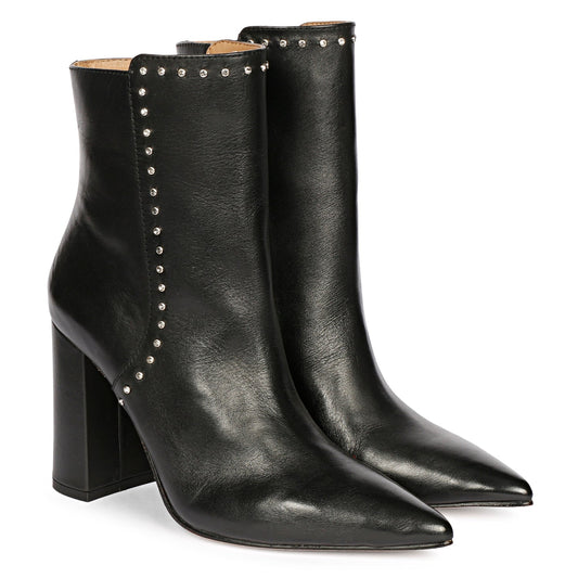 Fia Black Leather Ankle Boots