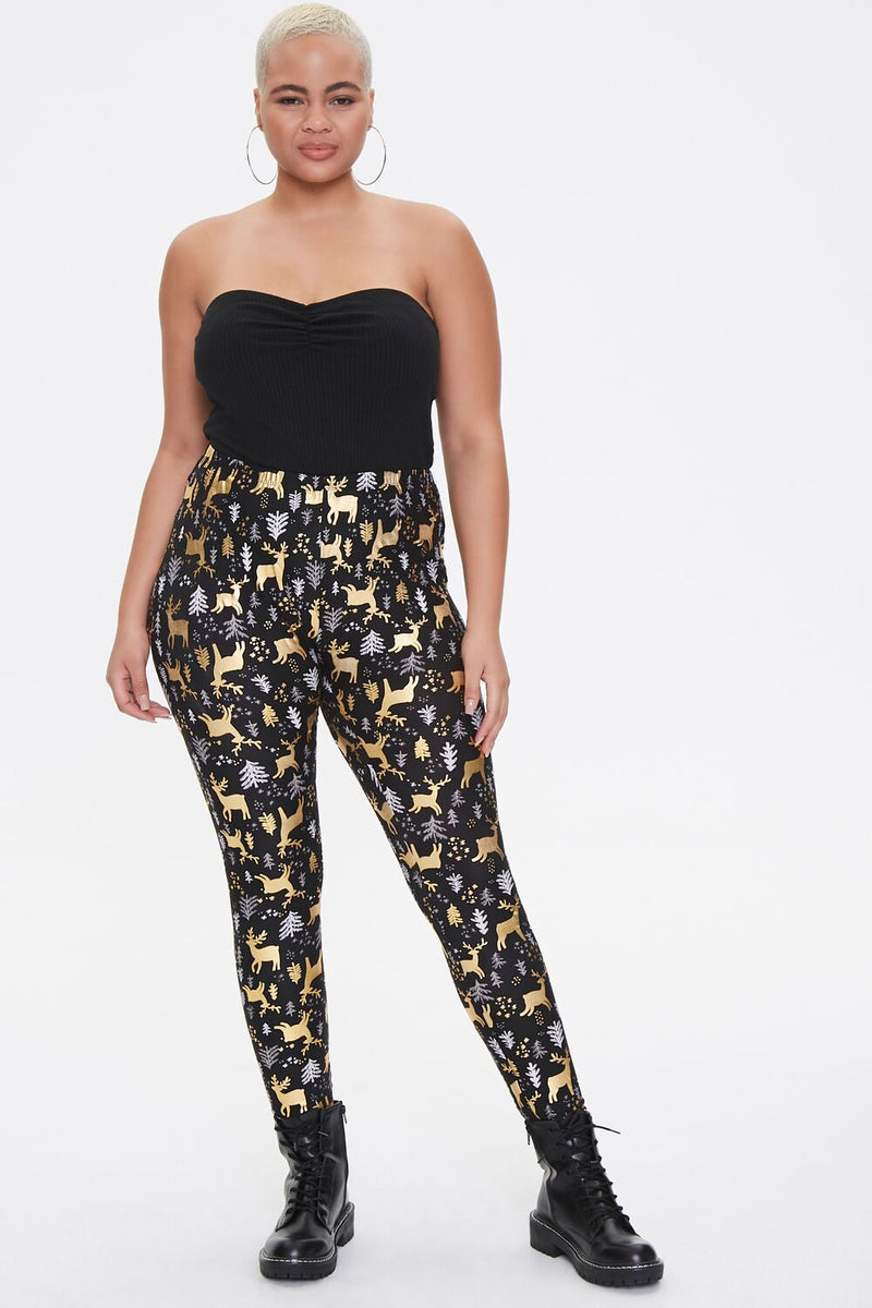 Plus Size Reindeer Print Leggings