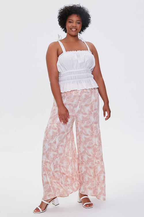 Choose options PLUS SIZE LEAF PRINT WIDE-LEG PANTS