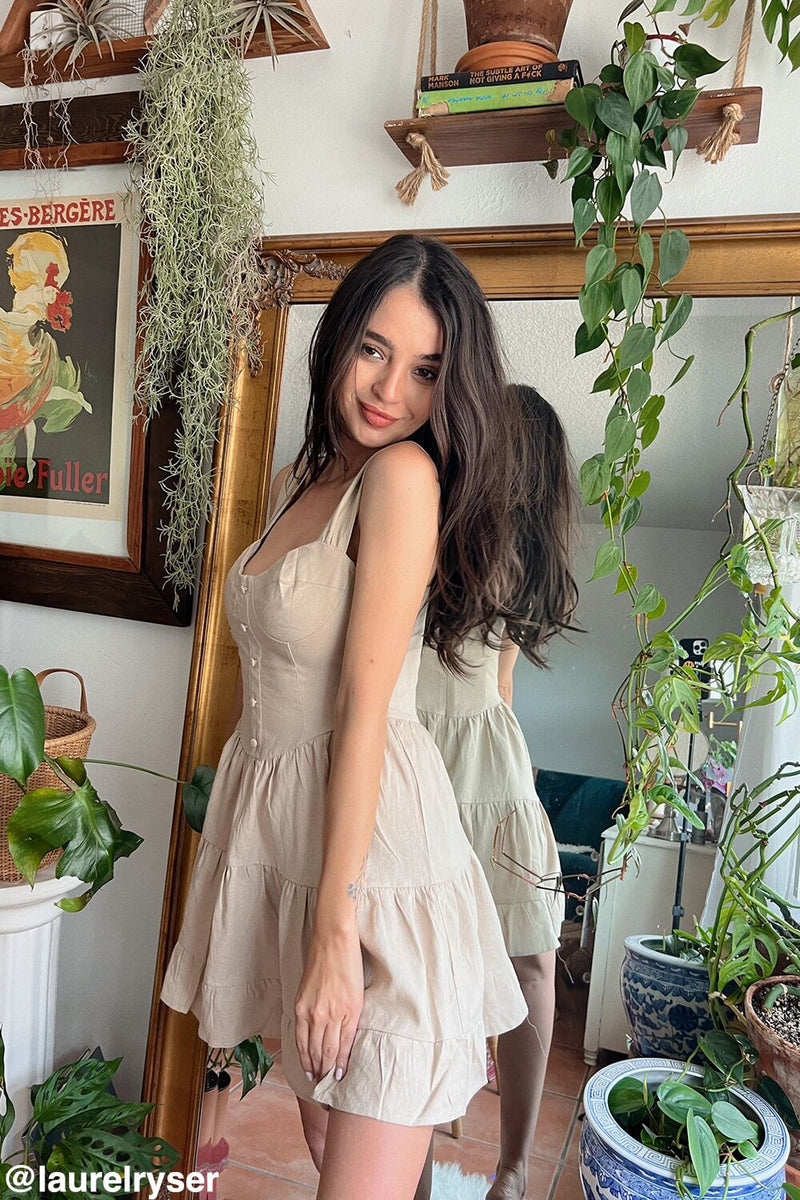 Linen-Blend Tiered Mini Dress