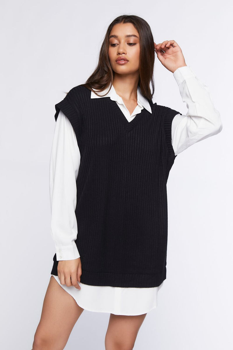 sweater vest dress Sweater Vest & Shirt Combo Dress