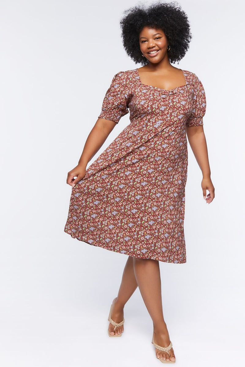Plus Size Ditsy Floral Print Midi Dress Plus Size Ditsy Floral Print Midi Dress