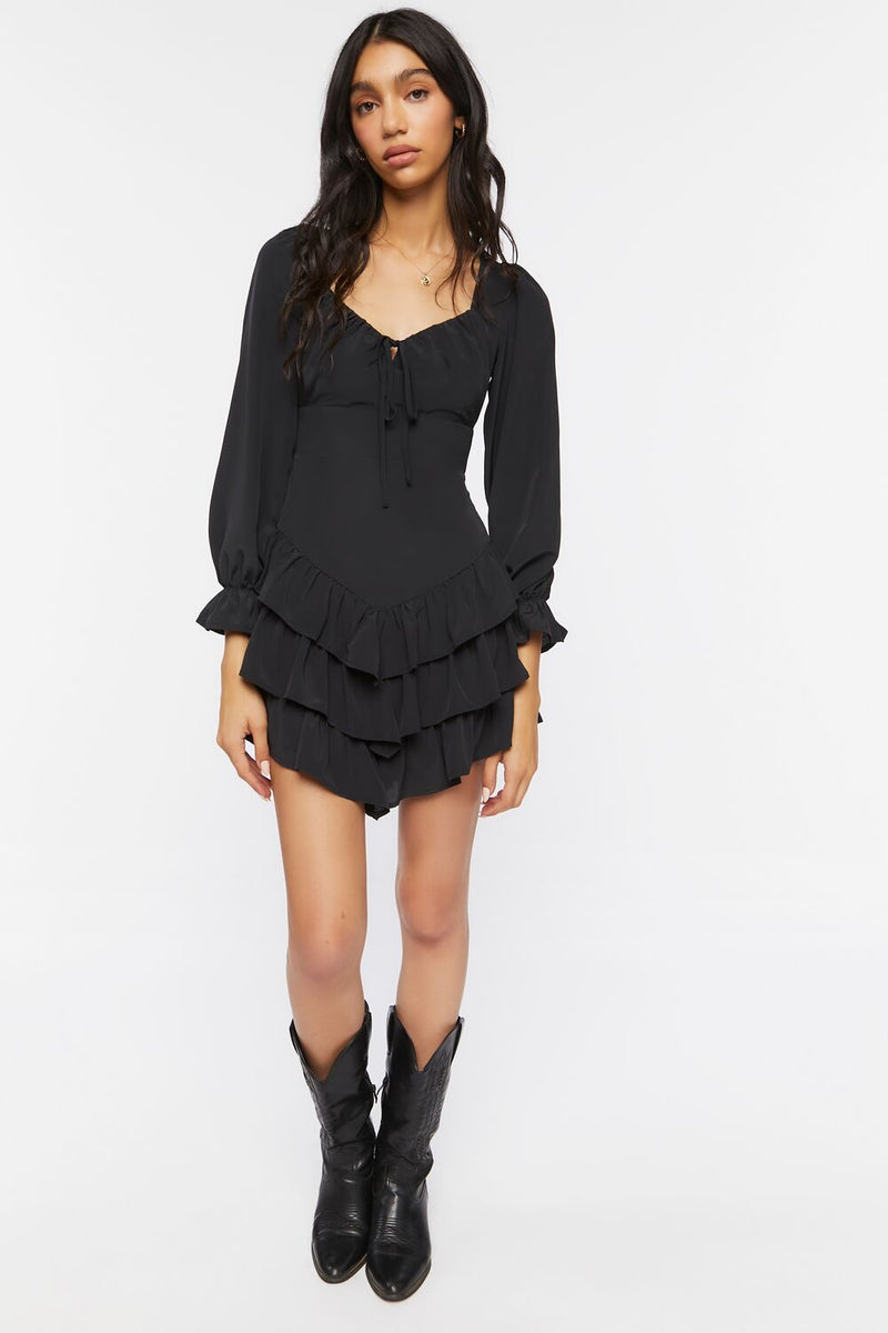 knee length dresses for ladies Tiered Ruffle Mini Dress