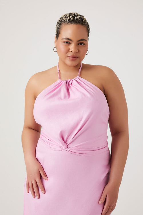PLUS SIZE KNOTTED HALTER TOP