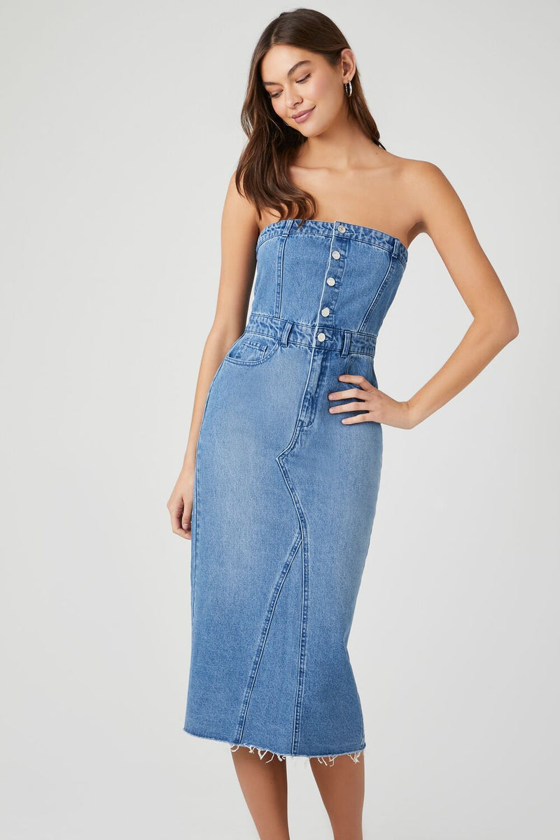 white christmas dresses PASS THE BUBBLY DENIM MINI DRESS – AKIRA main image 1