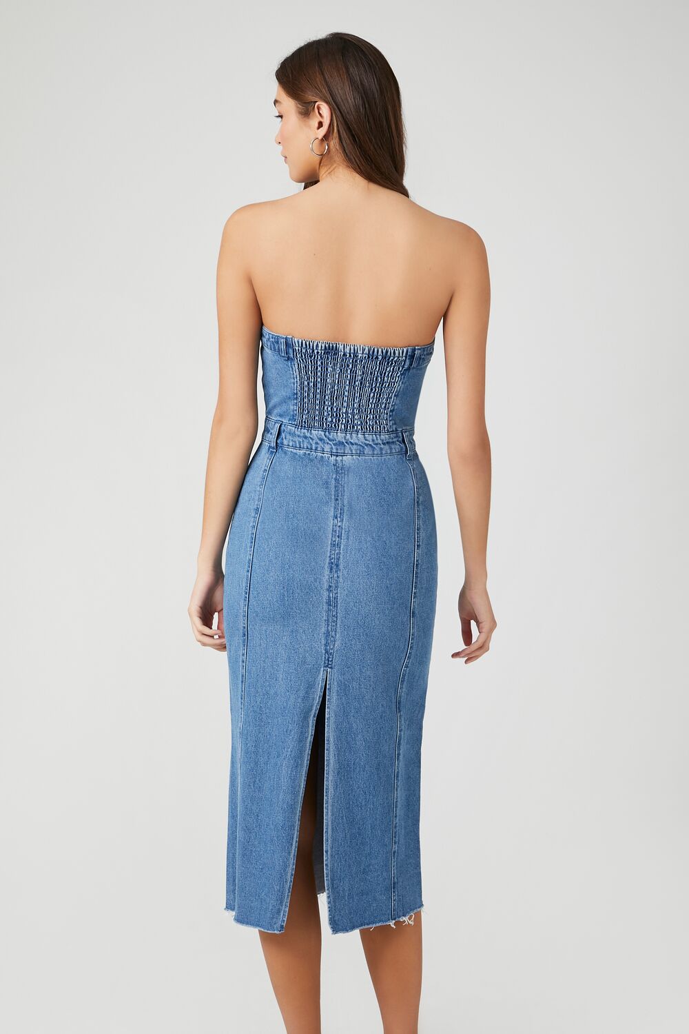 Button-Front Denim Tube Dress