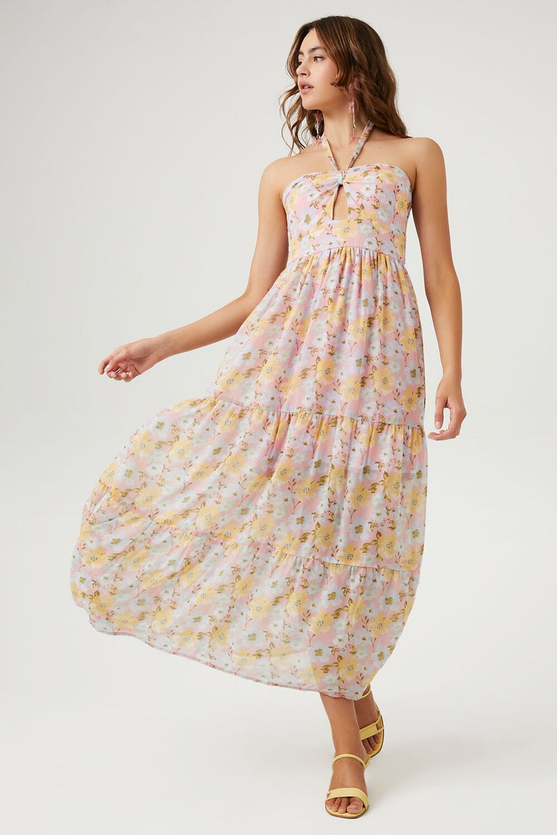 floral embroidered maxi dress forever 21 Print Halter Color:Mauve Green Black Lace Babydoll Dress while the sleeveless design Plain Dress