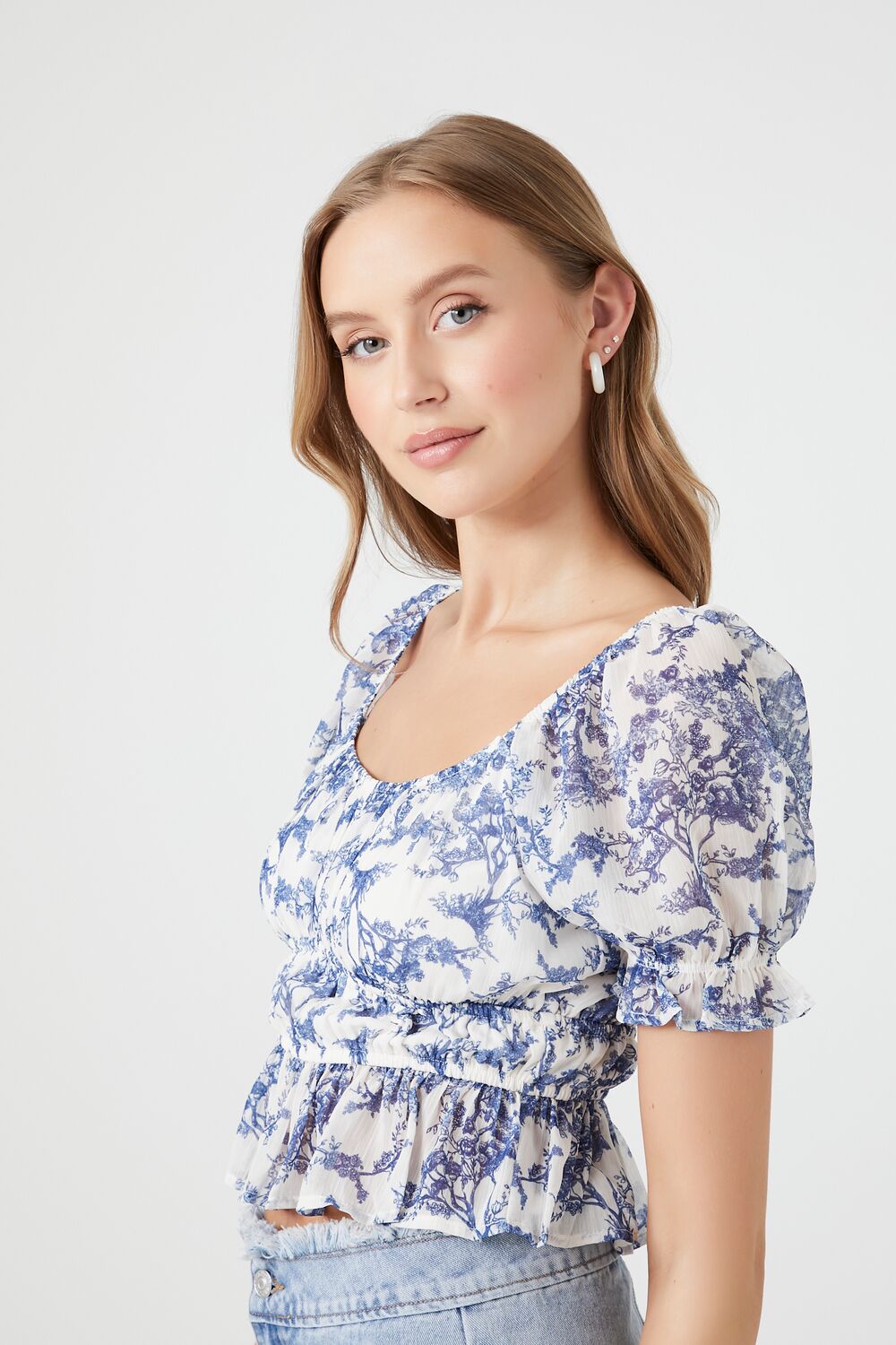 Floral Print Puff-Sleeve Top