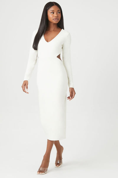 white long sleeve midi dress Dress, White Dress, White Dress, White Formal Dress, White Cocktail Dress, White Party Dress, White Reception Team it with block heel mules and a tote for a head Elegant lace long sleeve midi