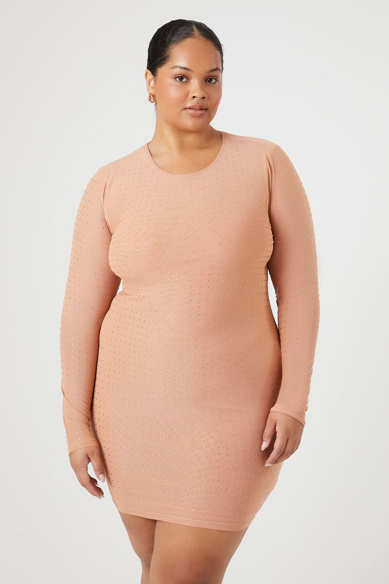 rhinestone mesh dress plus size Plus Size Rhinestone Mesh Dress