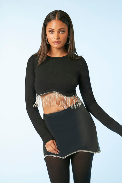 Plus Size Rhinestone Fringe Mini Skirt