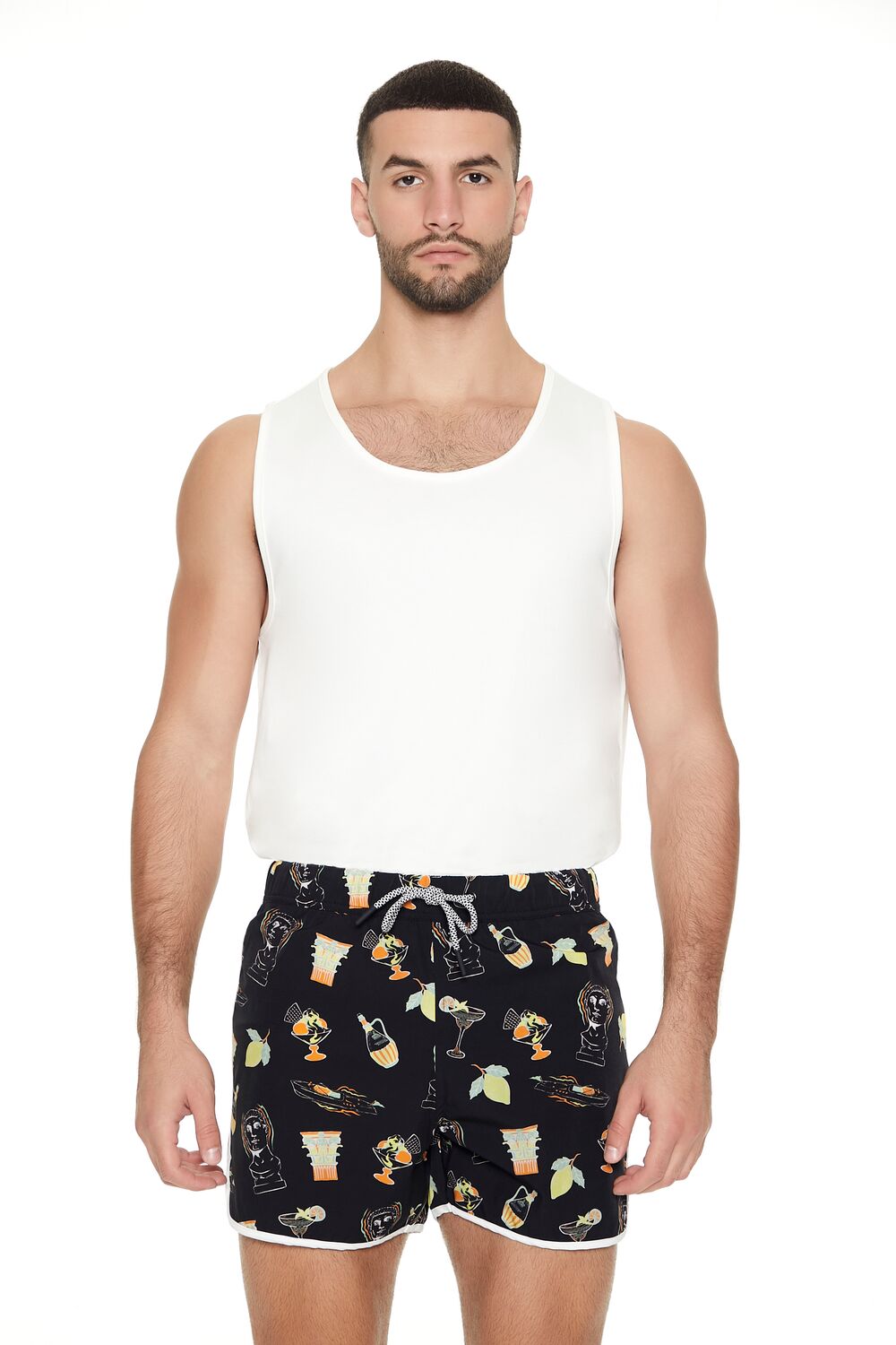 Short Inseam Drink Print Swim Trunks Short Inseam Drink Print Swim Trunks