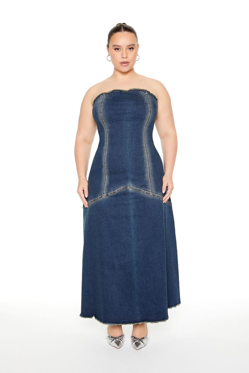 plus size denim maxi dress Plus Size Strapless Denim Maxi Dress