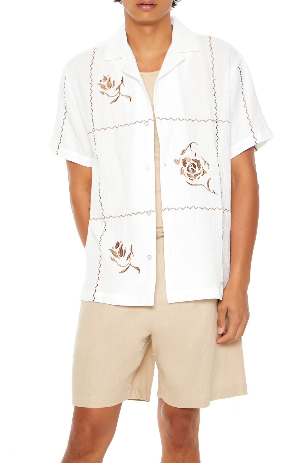 Textured Embroidered Rose Shirt Textured Embroidered Rose Shirt