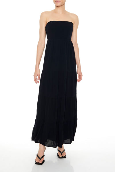 Strapless Tie-Back Maxi Dress in Black | Size: S by Bonton Strapless Tie-Back Maxi Dress in Black | Size: S by Bonton