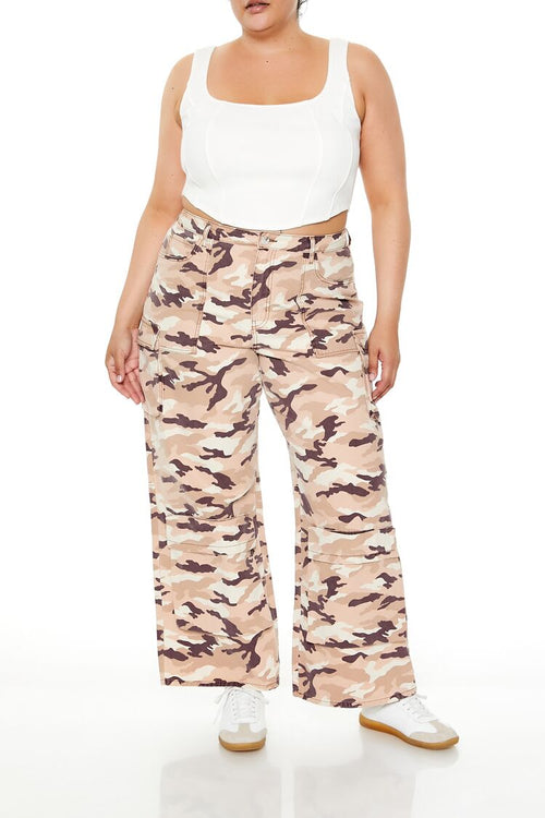 Choose options PLUS SIZE LEAF PRINT CARGO PANTS