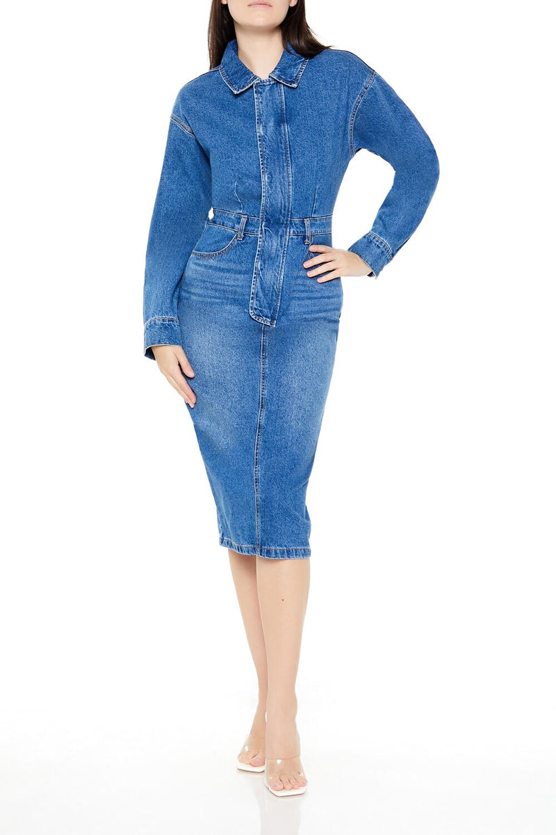 Denim Button-Front Midi Dress Denim Button-Front Midi Dress