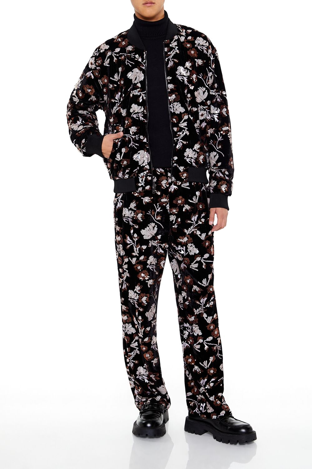 Sequin Floral Print Joggers