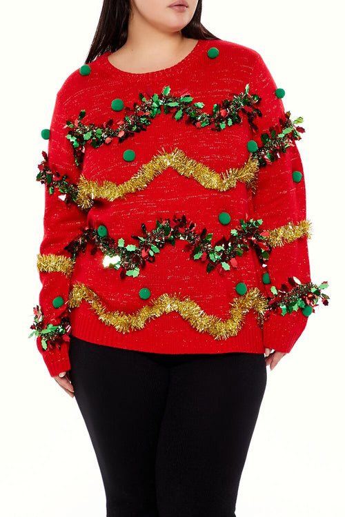 Choose options PLUS SIZE GARLAND POM POM SWEATER