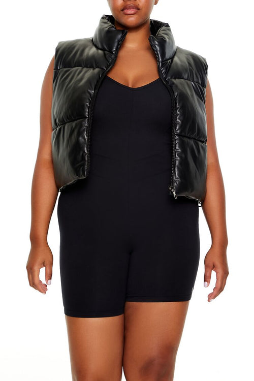 Choose options PLUS SIZE FAUX LEATHER PUFFER VEST