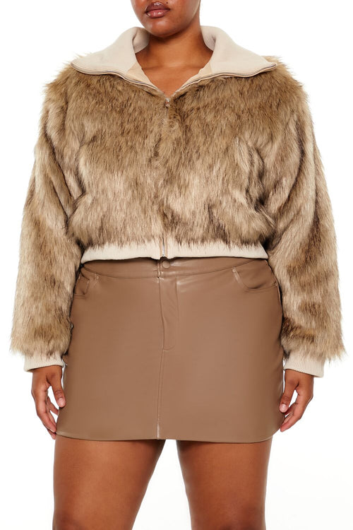 Choose options PLUS SIZE CROPPED FAUX FUR JACKET