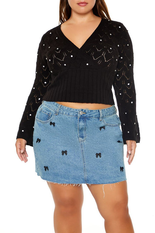 Choose options PLUS SIZE POINTELLE SURPLICE SWEATER