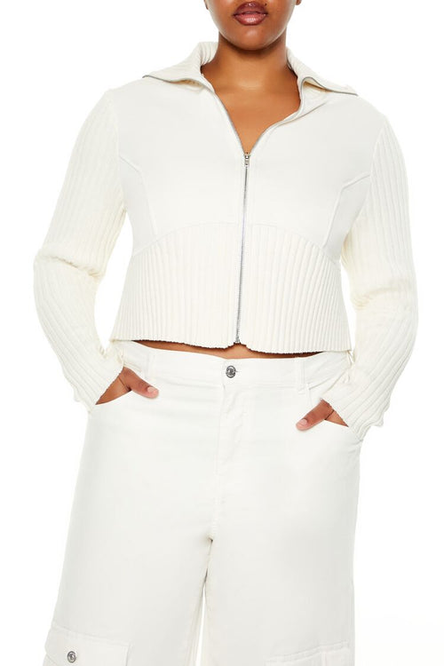 Choose options PLUS SIZE CROPPED ZIP-UP SWEATER