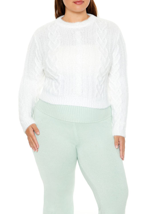 Choose options PLUS SIZE FUZZY CABLE KNIT SWEATER