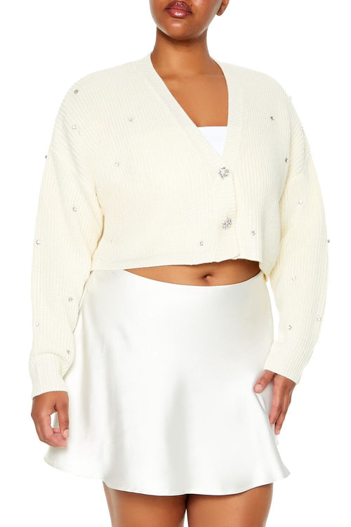 Choose options PLUS SIZE RHINESTONE CARDIGAN SWEATER