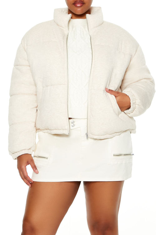 Choose options PLUS SIZE QUILTED FRENCH TERRY PUFFER JACKET