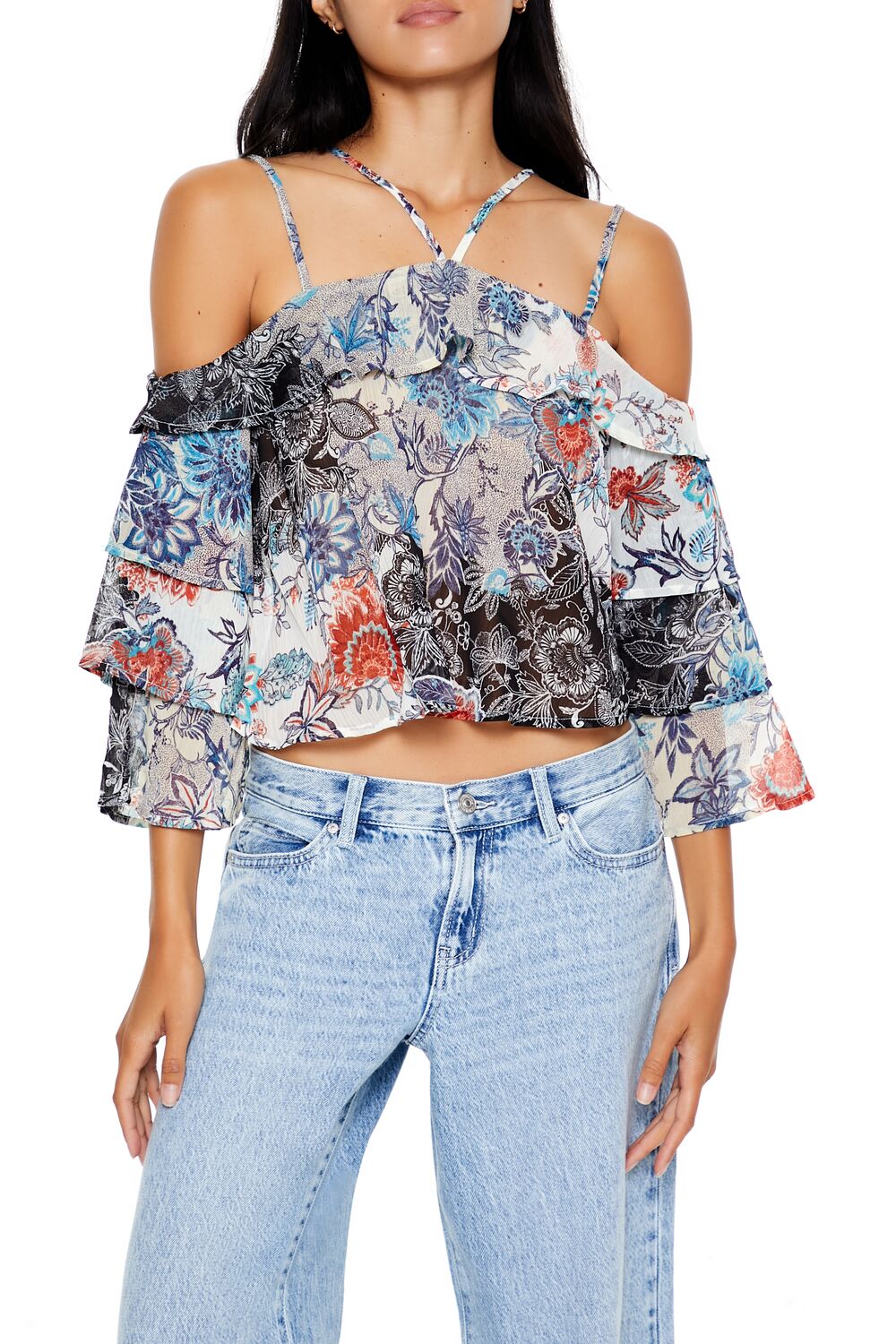 Chiffon Floral Print Crop Top Chiffon Floral Print Crop Top