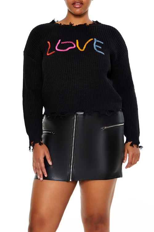 Choose options PLUS SIZE LOVE EMBROIDERED SWEATER