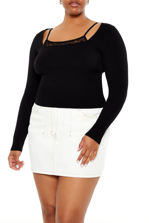 Choose options PLUS SIZE LACE CAMI & SWEATER COMBO TOP