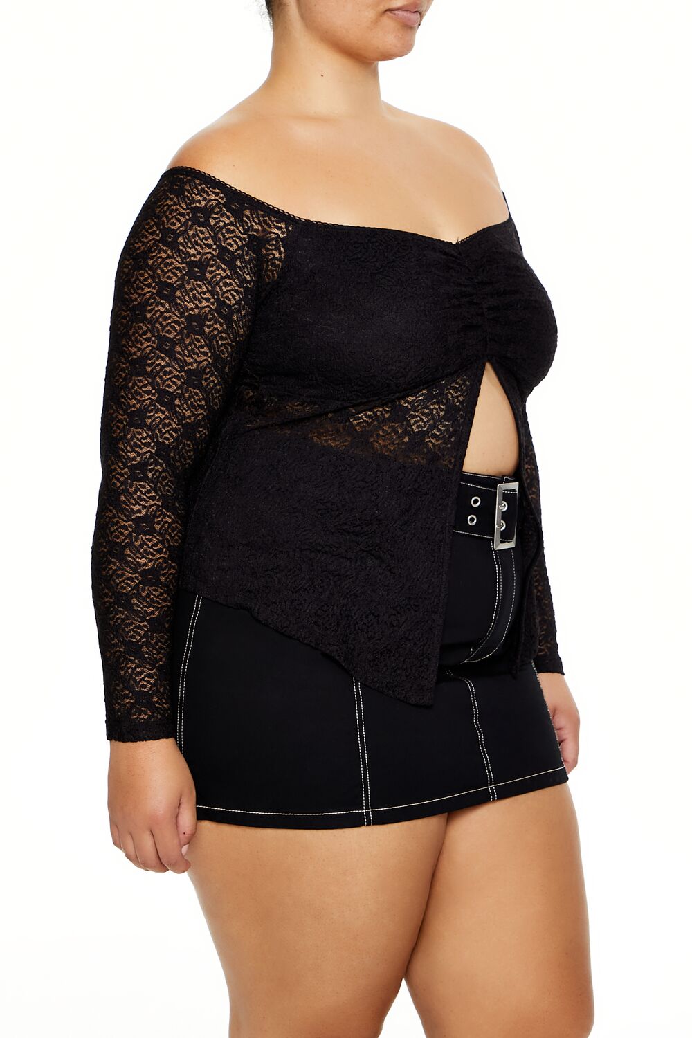 Plus Size Split-Hem Lace Top
