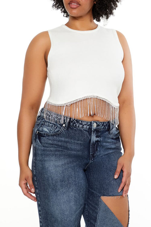 Choose options PLUS SIZE SWEATER-KNIT RHINESTONE CROP TOP