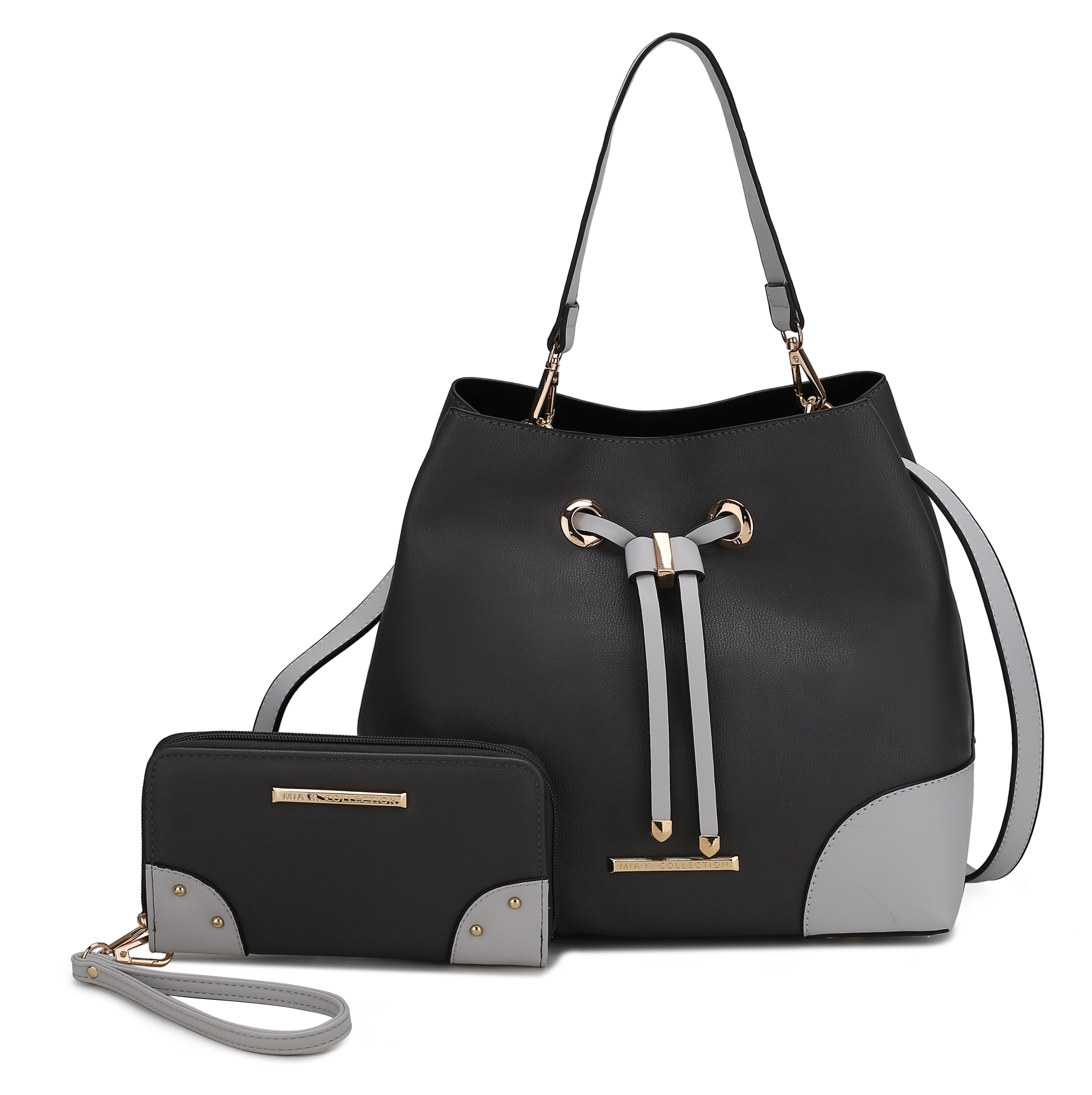 Bella Color-Block Bucket Bag and Wallet Set