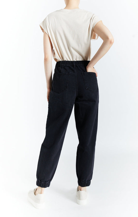 Denim Joggers with Front Button Clasp