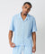 Diamond Plate Towel Color Blocked Short Sleeve Button Down Shirt - Light Blue